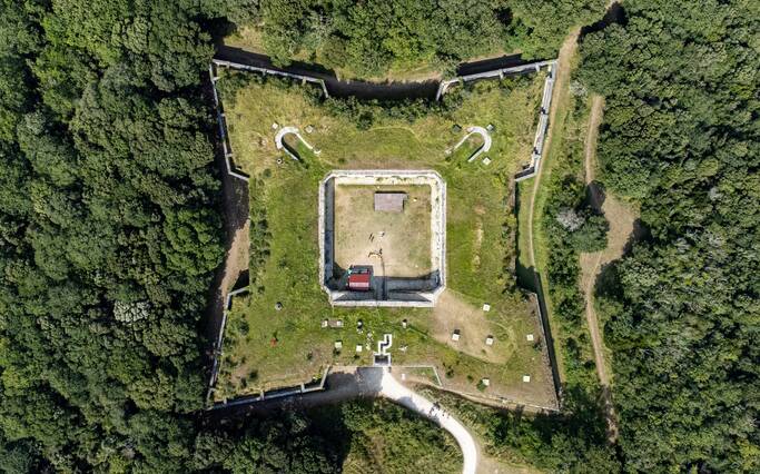 Aerial view above Fort Liédot on Aix Island