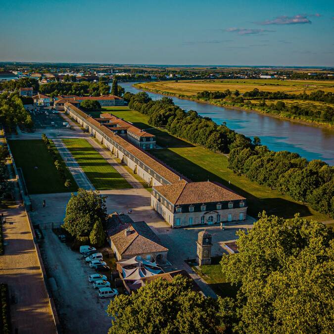 Aerial view of the Corderie Royale, Arsenal des Mers in Rochefort ®Franck Prevel